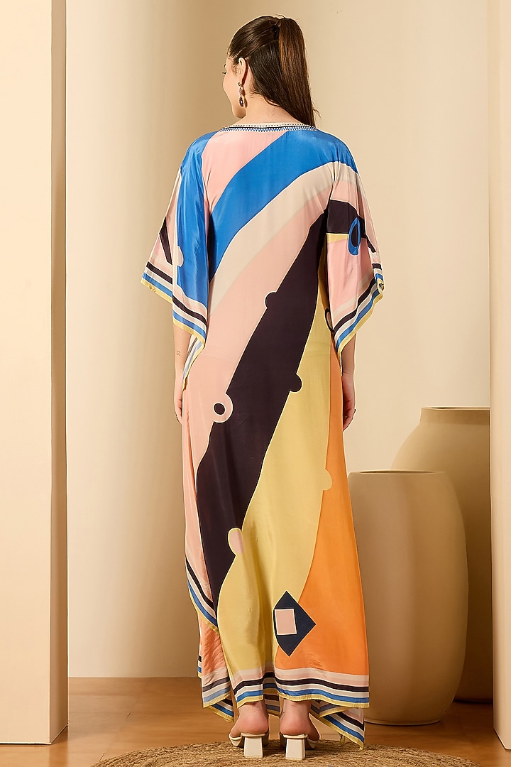 Blush Pink & Orange Viscose Crepe Printed Kaftan by First Resort by Ramola Bachchan at Pernia's Pop Up Shop
