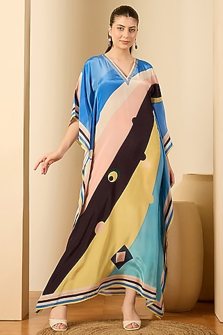 Blush Pink & Yellow Viscose Crepe Printed Kaftan by First Resort by Ramola Bachchan