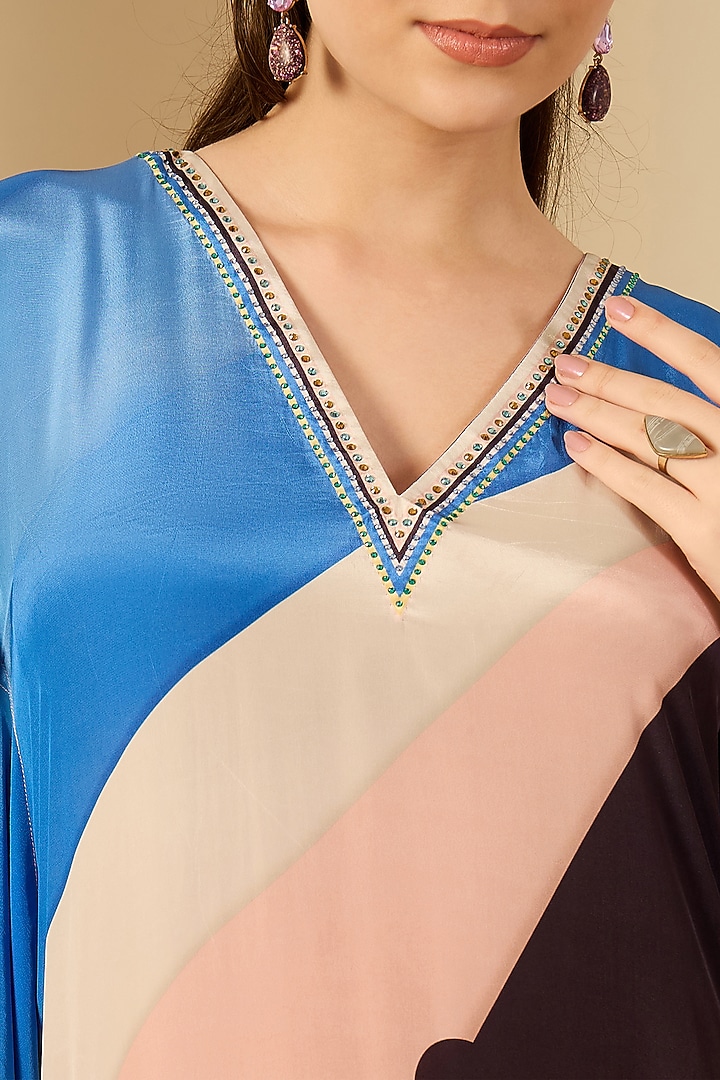 Blush Pink & Yellow Viscose Crepe Printed Kaftan by First Resort by Ramola Bachchan at Pernia's Pop Up Shop