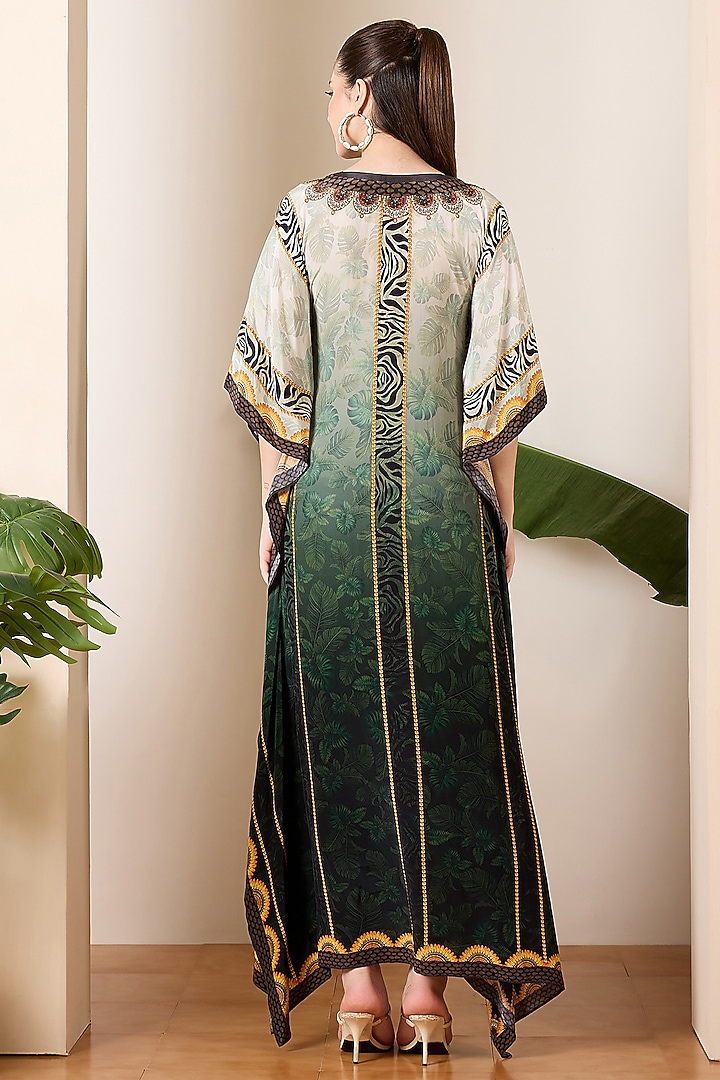 Emerald Green Viscose Crepe Stripe Printed Kaftan by First Resort by Ramola Bachchan at Pernia's Pop Up Shop