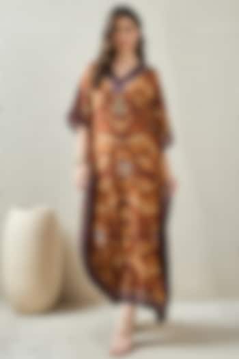 Brown Silk Crepe Animal Printed Kaftan by First Resort by Ramola Bachchan at Pernia's Pop Up Shop