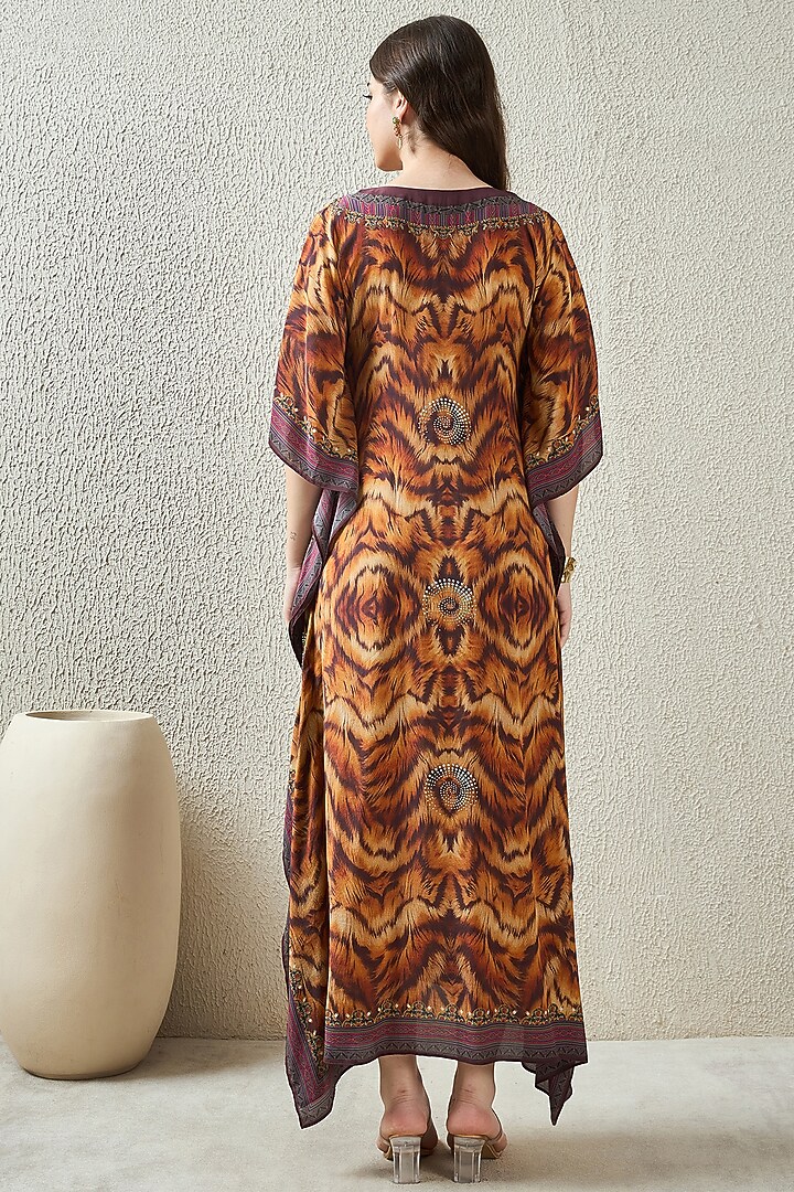Brown Silk Crepe Animal Printed Kaftan by First Resort by Ramola Bachchan at Pernia's Pop Up Shop
