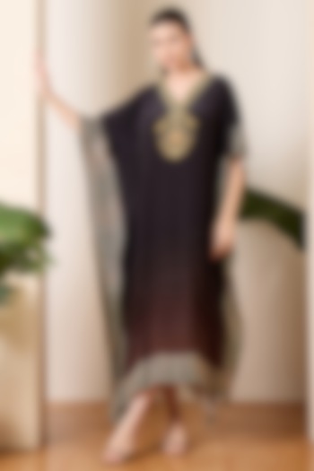 Black Viscose Crepe Baroque Printed Kaftan by First Resort by Ramola Bachchan at Pernia's Pop Up Shop