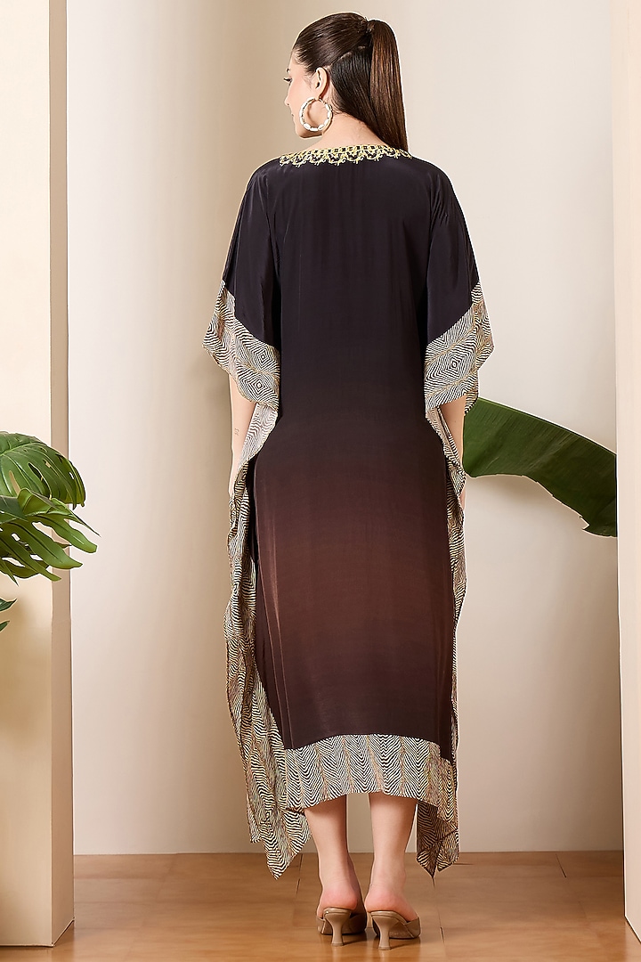 Black Viscose Crepe Baroque Printed Kaftan by First Resort by Ramola Bachchan at Pernia's Pop Up Shop