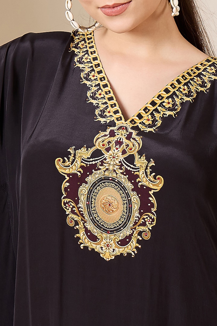 Black Viscose Crepe Baroque Printed Kaftan by First Resort by Ramola Bachchan at Pernia's Pop Up Shop