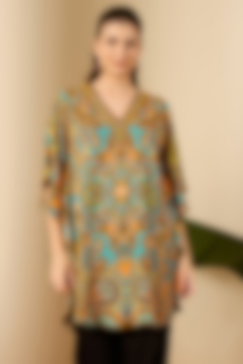 Orange Double Viscose Georgette Paisley Printed Kaftan by First Resort by Ramola Bachchan at Pernia's Pop Up Shop