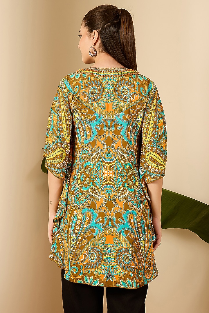 Orange Double Viscose Georgette Paisley Printed Kaftan by First Resort by Ramola Bachchan at Pernia's Pop Up Shop