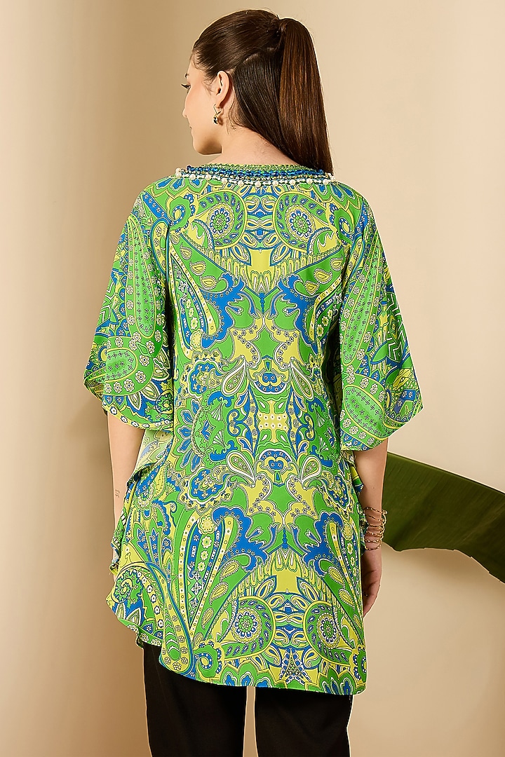 Emerald Green Double Viscose Georgette Paisley Printed Tunic by First Resort by Ramola Bachchan at Pernia's Pop Up Shop
