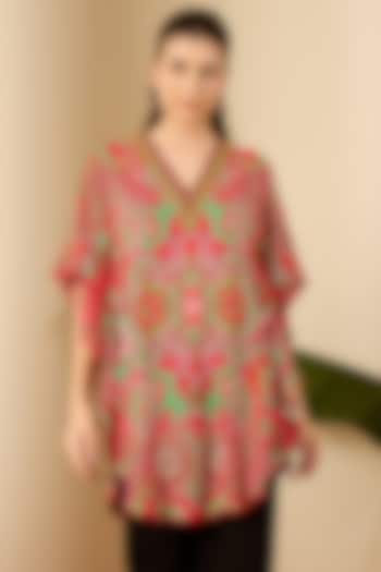 Red Double Viscose Georgette Paisley Printed Tunic by First Resort by Ramola Bachchan at Pernia's Pop Up Shop