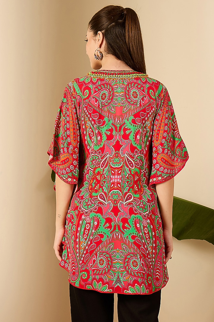 Red Double Viscose Georgette Paisley Printed Tunic by First Resort by Ramola Bachchan at Pernia's Pop Up Shop