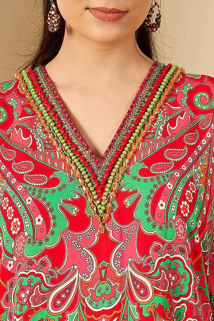 Red Double Viscose Georgette Paisley Printed Tunic by First Resort by Ramola Bachchan at Pernia's Pop Up Shop