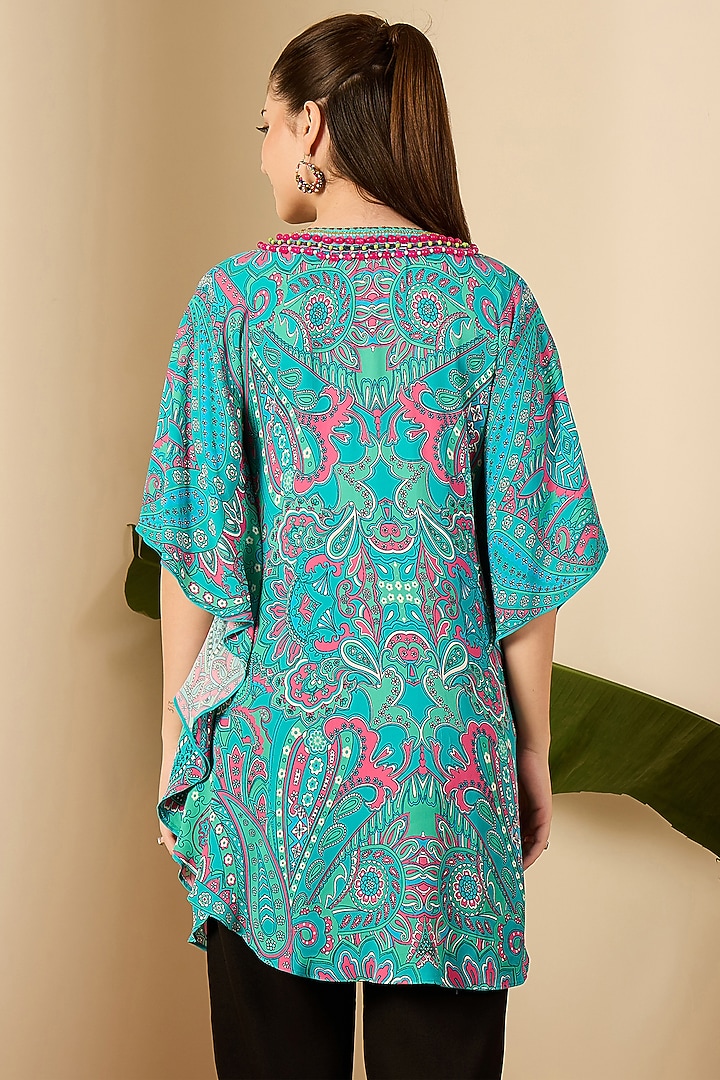 Mint Green Double Viscose Georgette Paisley Printed Tunic by First Resort by Ramola Bachchan at Pernia's Pop Up Shop