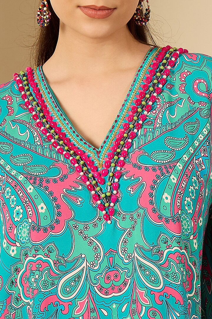 Mint Green Double Viscose Georgette Paisley Printed Tunic by First Resort by Ramola Bachchan at Pernia's Pop Up Shop
