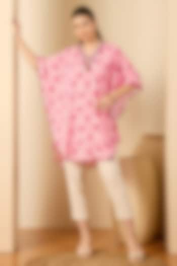 Blush Pink Double Viscose Georgette Floral Printed Tunic by First Resort by Ramola Bachchan at Pernia's Pop Up Shop