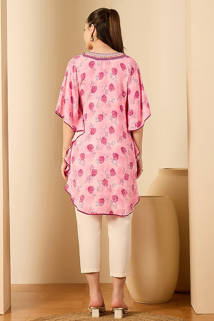 Blush Pink Double Viscose Georgette Floral Printed Tunic by First Resort by Ramola Bachchan at Pernia's Pop Up Shop