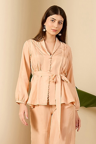 Peach Habutai Silk Top by First Resort by Ramola Bachchan