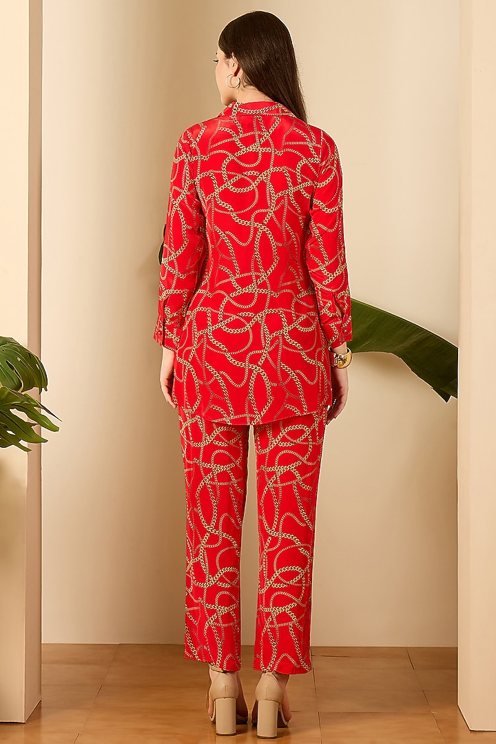 Red Viscose Crepe Digital Printed Co-Ord Set by First Resort by Ramola Bachchan at Pernia's Pop Up Shop