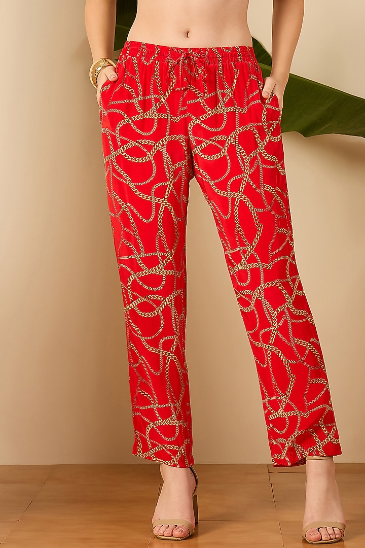 Red Viscose Crepe Digital Printed Co-Ord Set by First Resort by Ramola Bachchan at Pernia's Pop Up Shop