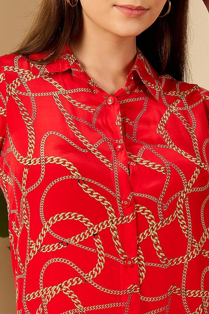 Red Viscose Crepe Digital Printed Co-Ord Set by First Resort by Ramola Bachchan at Pernia's Pop Up Shop