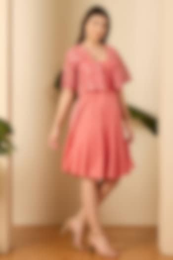 Blush Pink Organza & Chanderi Cutwork Embroidered Jacket Summer Dress by First Resort by Ramola Bachchan at Pernia's Pop Up Shop