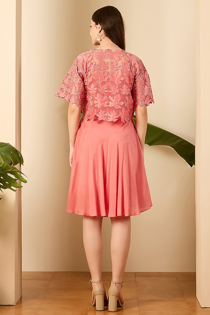 Blush Pink Organza & Chanderi Cutwork Embroidered Jacket Summer Dress by First Resort by Ramola Bachchan at Pernia's Pop Up Shop