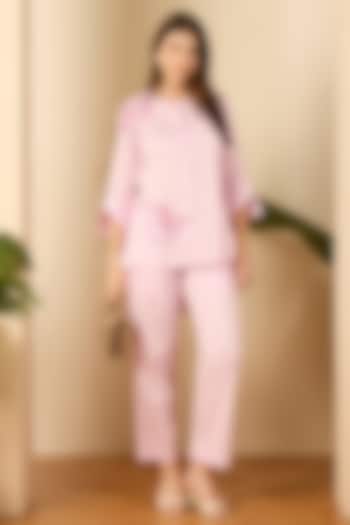 Purple Cotton Satin Floral Embroidered Co-Ord Set by First Resort by Ramola Bachchan at Pernia's Pop Up Shop