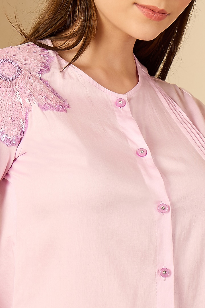 Purple Cotton Satin Floral Embroidered Co-Ord Set by First Resort by Ramola Bachchan at Pernia's Pop Up Shop