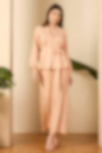Peach Habutai Silk Co-Ord Set by First Resort by Ramola Bachchan at Pernia's Pop Up Shop