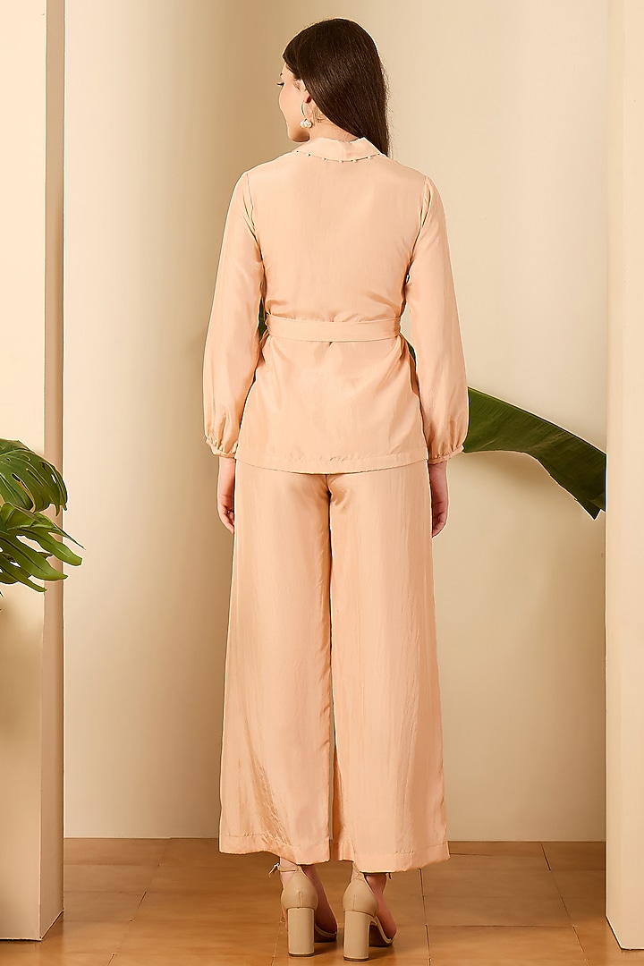 Peach Habutai Silk Co-Ord Set by First Resort by Ramola Bachchan at Pernia's Pop Up Shop
