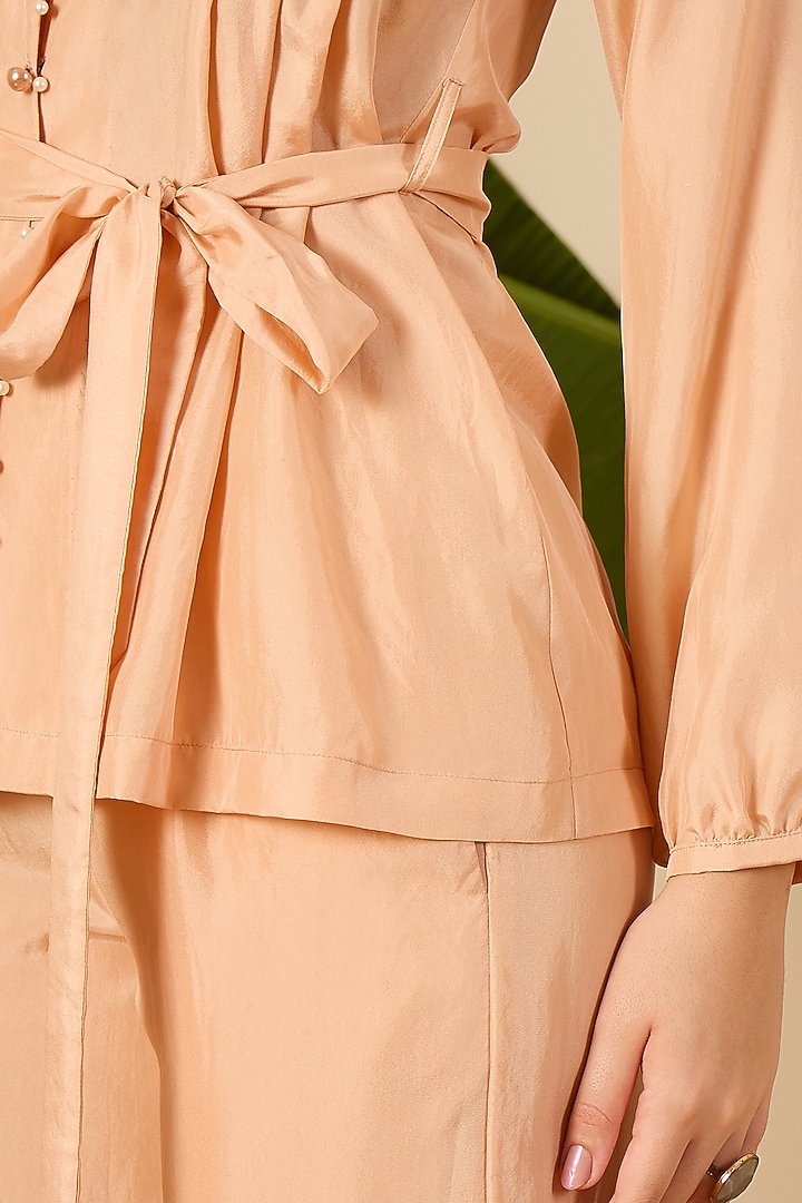 Peach Habutai Silk Co-Ord Set by First Resort by Ramola Bachchan at Pernia's Pop Up Shop