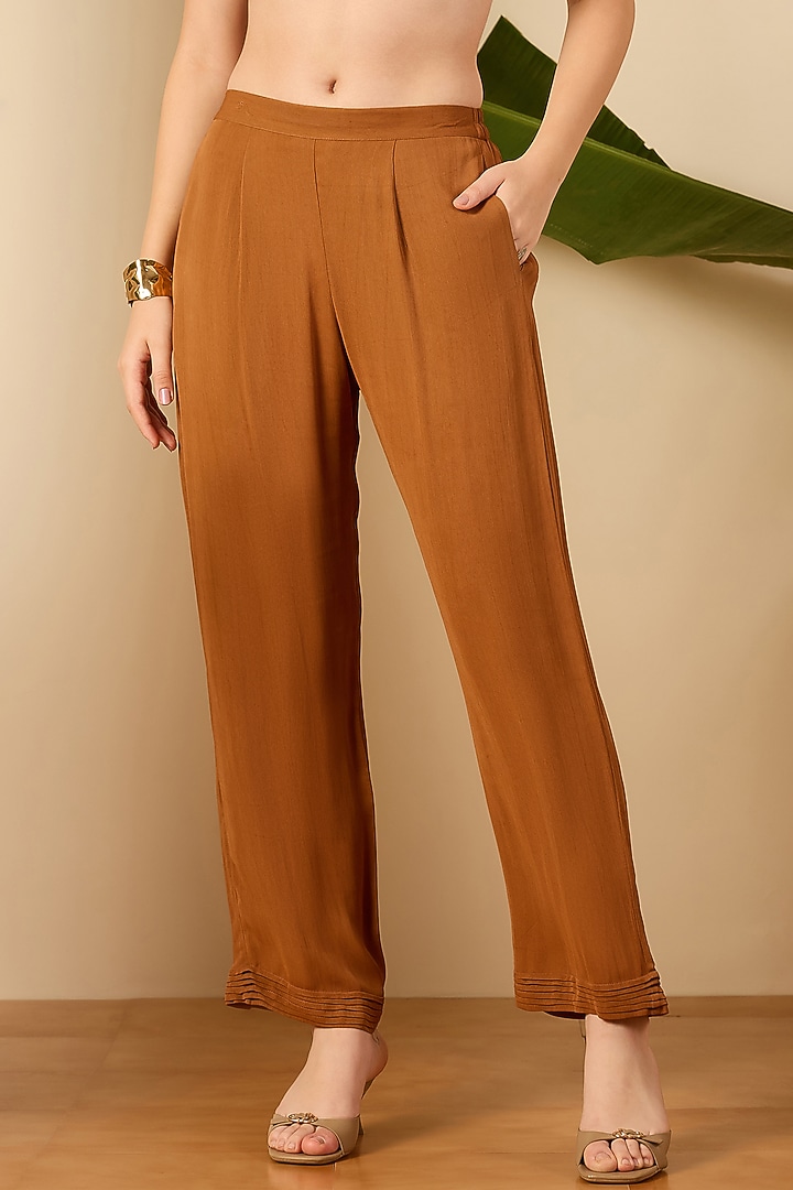 Beige & Brown Double Georgette Hand Embroidered Co-Ord Set by First Resort by Ramola Bachchan at Pernia's Pop Up Shop