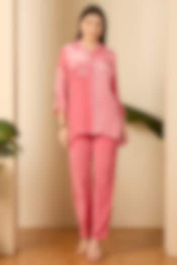 Blush Pink Double Georgette Hand Embroidered Co-Ord Set by First Resort by Ramola Bachchan at Pernia's Pop Up Shop