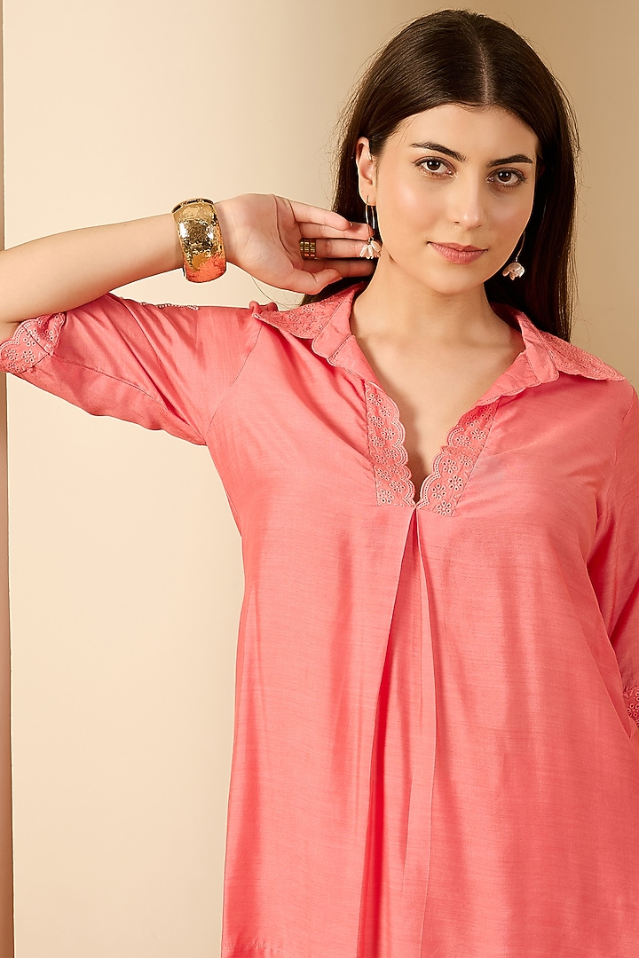 Blush Pink Cotton Bemberg Muslin Co-Ord Set by First Resort by Ramola Bachchan at Pernia's Pop Up Shop