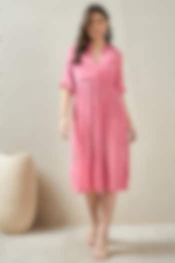 Blush Pink Viscose Crepe Hand Embroidered Summer Dress by First Resort by Ramola Bachchan at Pernia's Pop Up Shop