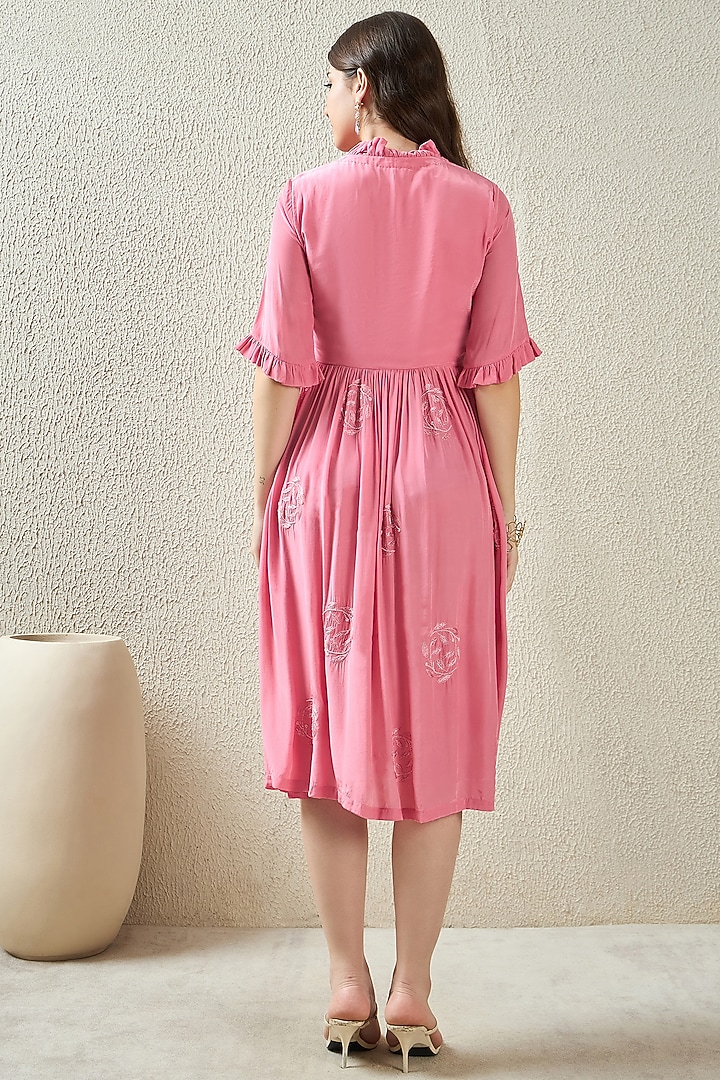 Blush Pink Viscose Crepe Hand Embroidered Summer Dress by First Resort by Ramola Bachchan at Pernia's Pop Up Shop