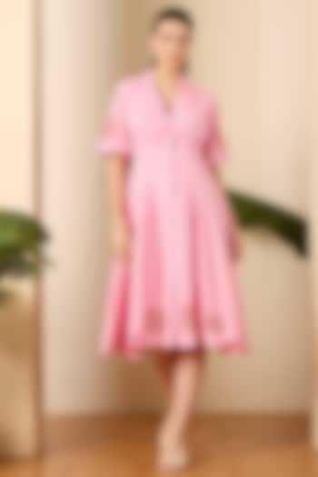 Blush Pink Cotton Poplin Hand Embroidered Summer Dress by First Resort by Ramola Bachchan at Pernia's Pop Up Shop