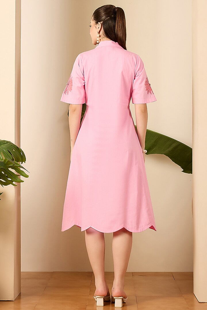 Blush Pink Cotton Poplin Hand Embroidered Summer Dress by First Resort by Ramola Bachchan at Pernia's Pop Up Shop