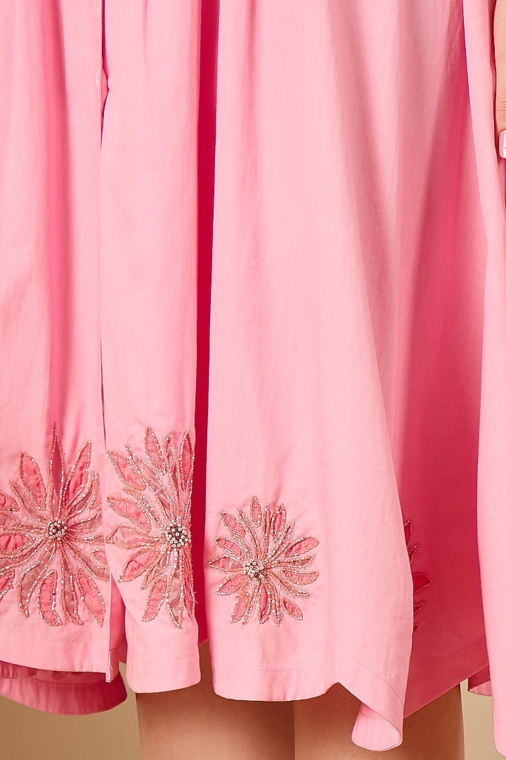 Blush Pink Cotton Poplin Hand Embroidered Summer Dress by First Resort by Ramola Bachchan at Pernia's Pop Up Shop