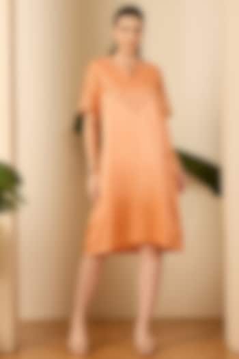 Apricot Cotton Silk Hand Embroidered Straight Summer Dress by First Resort by Ramola Bachchan at Pernia's Pop Up Shop