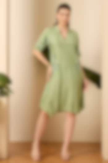 Fern Green Bemberg Viscose Muslin Embroidered Summer Dress by First Resort by Ramola Bachchan at Pernia's Pop Up Shop