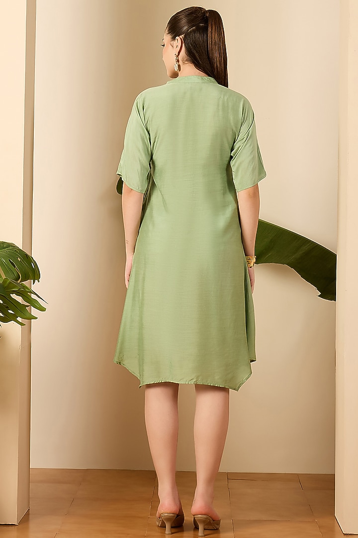 Fern Green Bemberg Viscose Muslin Embroidered Summer Dress by First Resort by Ramola Bachchan at Pernia's Pop Up Shop