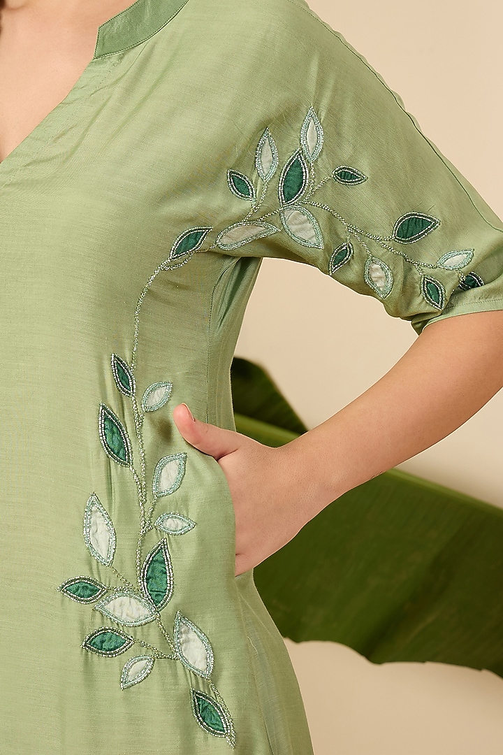 Fern Green Bemberg Viscose Muslin Embroidered Summer Dress by First Resort by Ramola Bachchan at Pernia's Pop Up Shop
