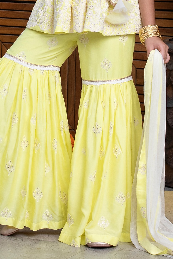 Lime Cotton Sharara Set For Girls by Free Sparrow at Pernia's Pop Up Shop