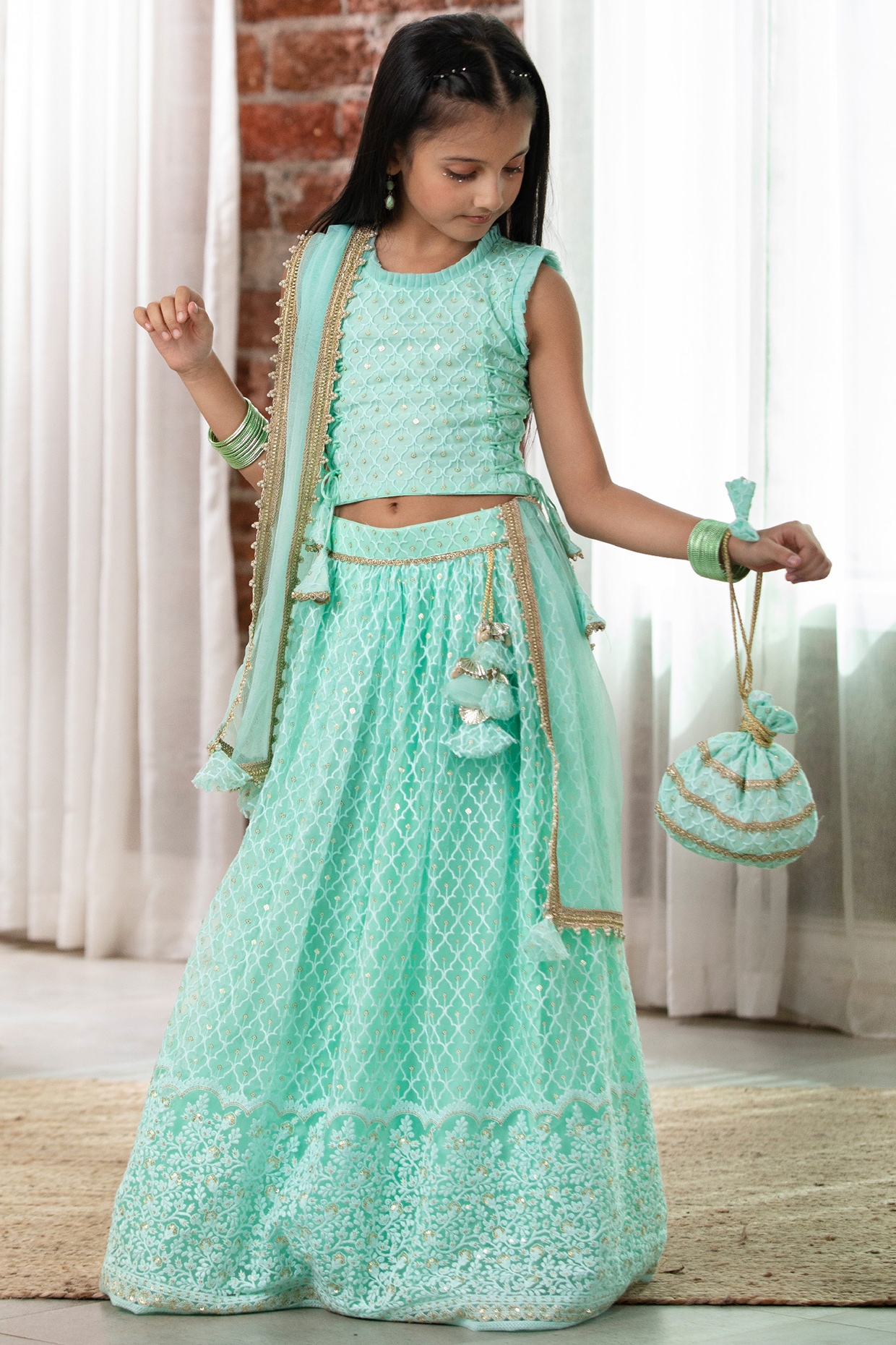 Buy Blue Cotton Lehenga Set for 1-2 Year Girls Online from Indian Luxury  Designers 2024