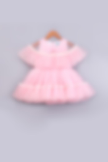 Pink Ruffled Cape Dress For Girls by Free Sparrow