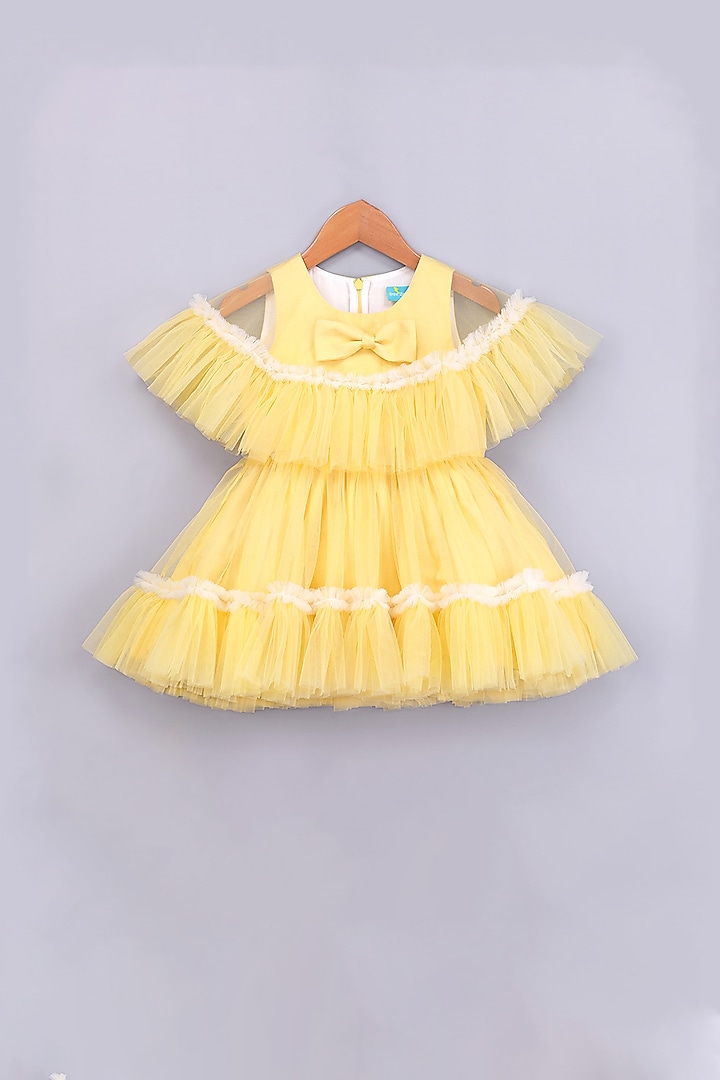Yellow Ruffled Cape Dress For Girls by Free Sparrow