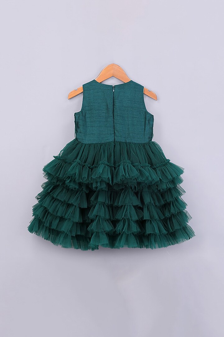 Green Layered Pearl Dress For Girls by Free Sparrow at Pernia's Pop Up Shop