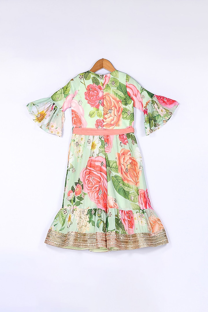 Green Embellished Flared Jumpsuit For Girls by Free Sparrow at Pernia's Pop Up Shop