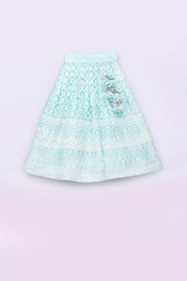 Blue Embroidered Lehenga Set For Girls by Free Sparrow at Pernia's Pop Up Shop