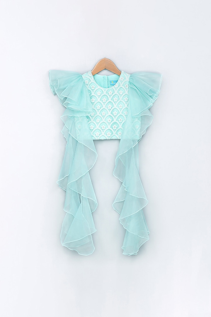 Blue Embroidered Lehenga Set For Girls by Free Sparrow at Pernia's Pop Up Shop